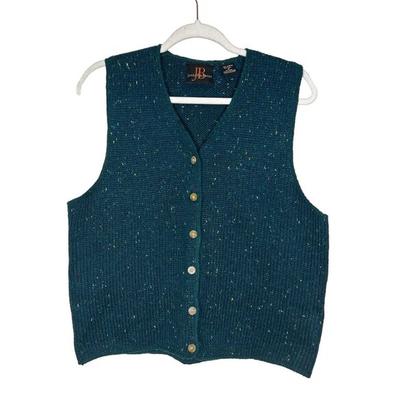 Jenny Buchanan Sweater Vest M Wool Blend Green Button Down Knit Size Medium‎ - Picture 1 of 8